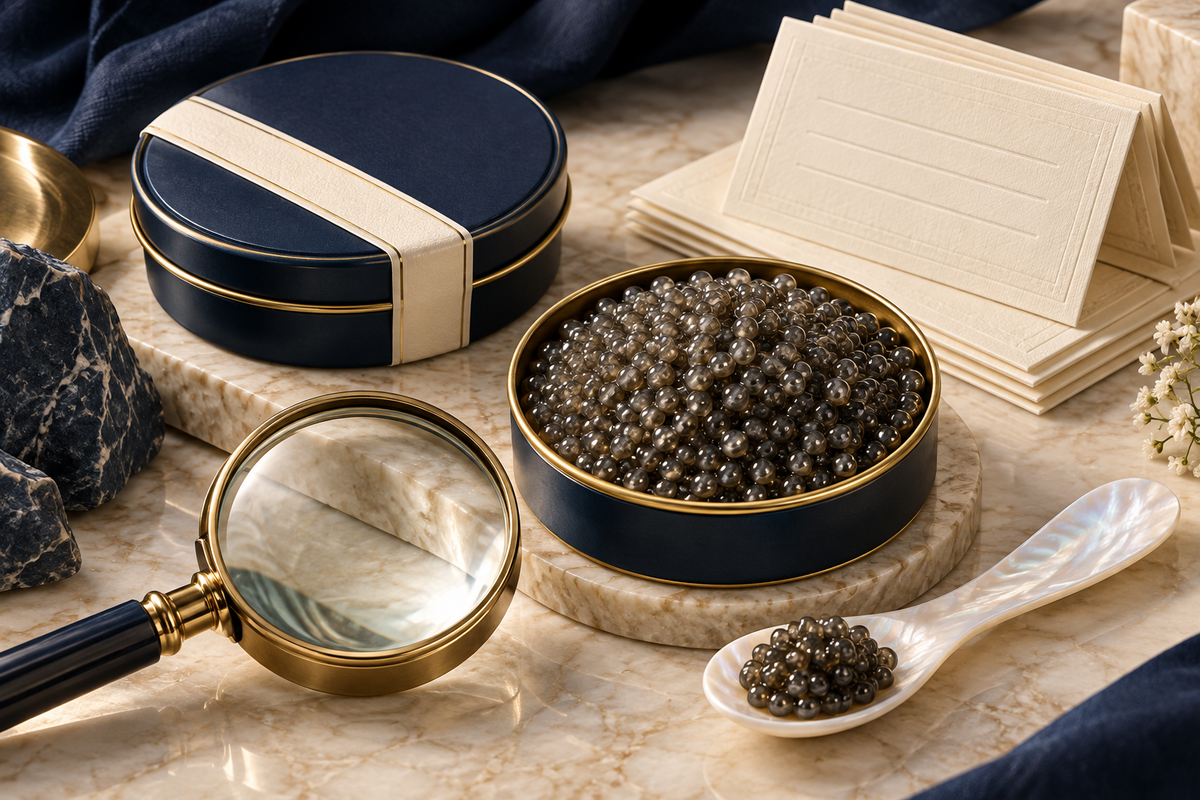 01-Caviar-tins-with-a-blank-tamper-band-magnifier-and-record-cards