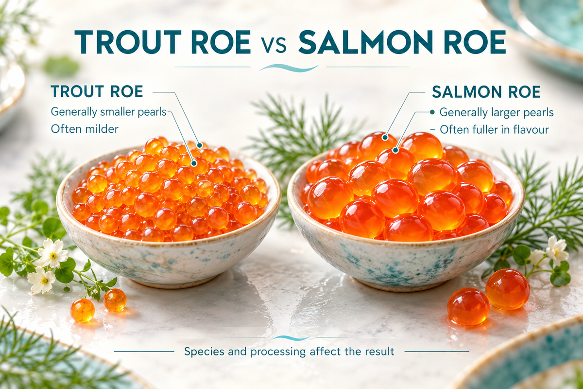 01 Trout roe and salmon roe compared by pearl size and flavour