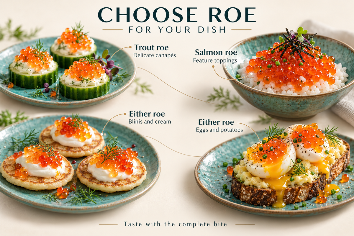 02 Trout and salmon roe pairings for canapes rice bowls blinis and eggs