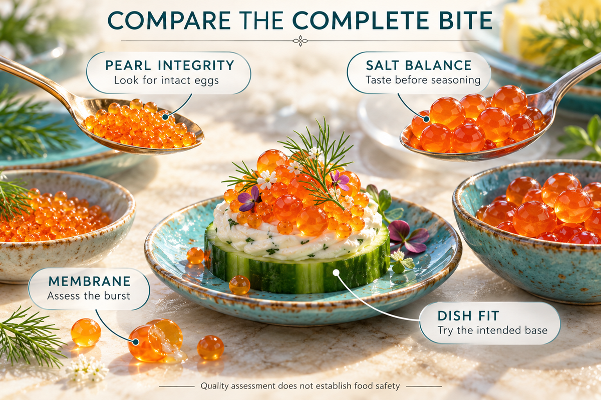 04 Comparing fish roe pearl integrity salt balance membrane and dish fit