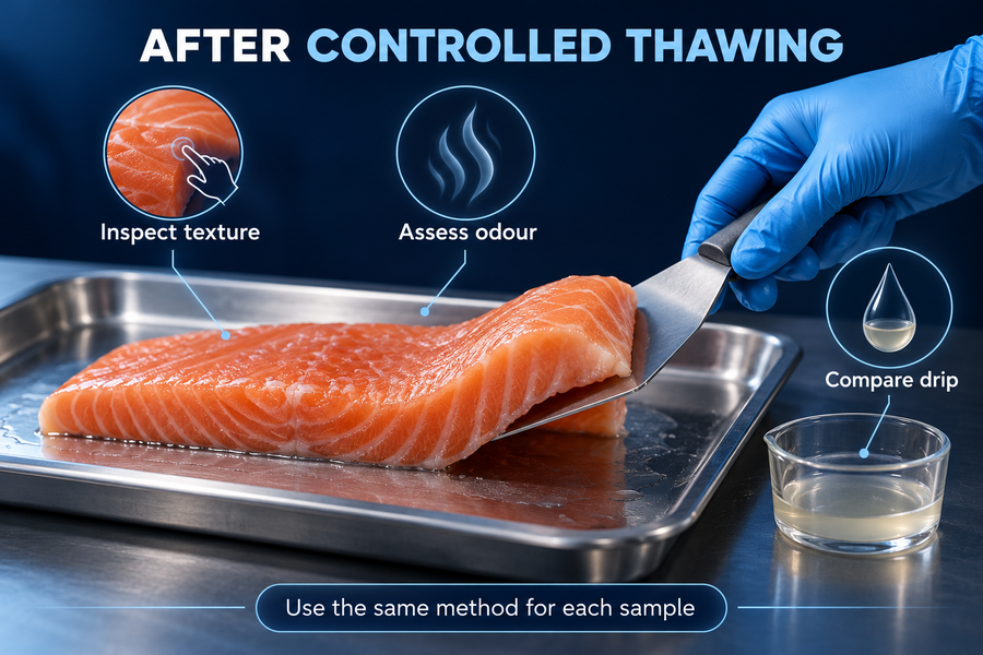 04-thawed-salmon-inspection-infographic-covering-texture-odour-and-drip-comparison