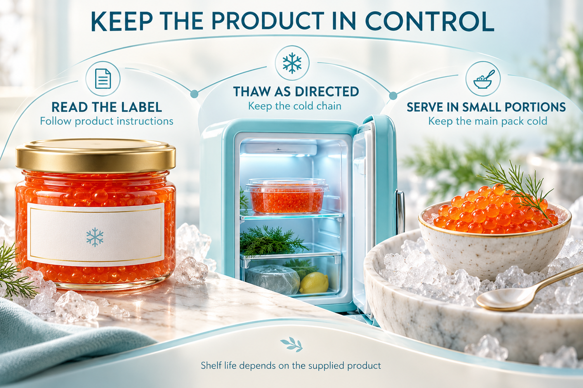 05 Label guided storage thawing and chilled serving of fish roe